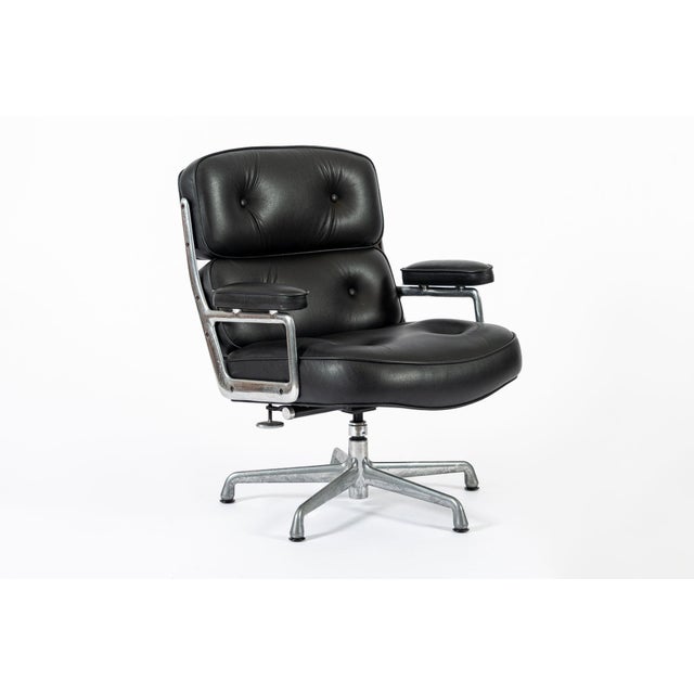 Black Pair Eames Herman Miller Time Life Black Leather Office Chairs For Sale - Image 8 of 11
