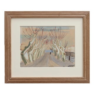Yves Brayer, Row of Plane Trees In Winter, Maussane-les-Alpilles, 20th Century, Mixed Media on Paper, Framed For Sale