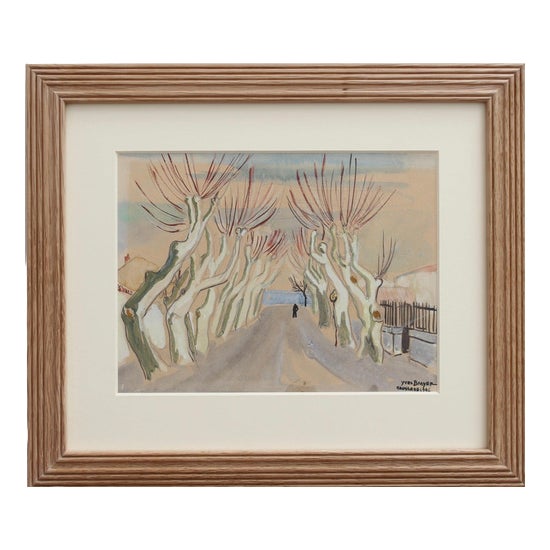 Yves Brayer, Row of Plane Trees In Winter, Maussane-les-Alpilles, 20th Century, Mixed Media on Paper, Framed For Sale