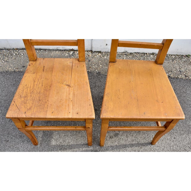 Brown Set of Four Plank Seat Ladderback Chairs For Sale - Image 8 of 12