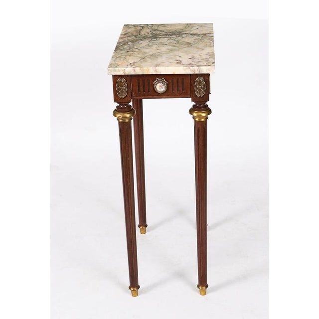 Small Antique Console Table with Sevres Plaques and Marble Top, 1950s For Sale - Image 3 of 11