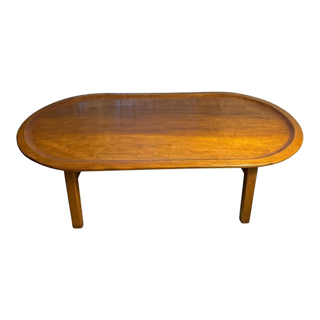 Vintage Mid-Century Modern Teak "Surfboard" Style Oblong Coffee Table With Raised Edge, Scandinavian Style For Sale