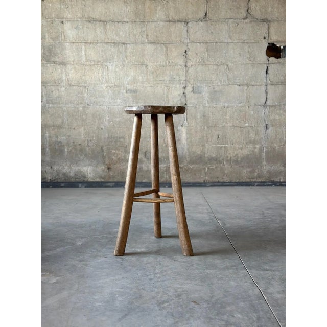 Farmhouse Primitive Round Three Legged Stool For Sale - Image 3 of 7