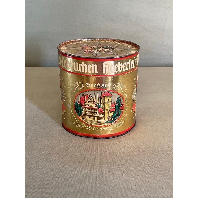 Arts & Crafts Early 20th Floral Gold Round Tin For Sale - Image 3 of 7