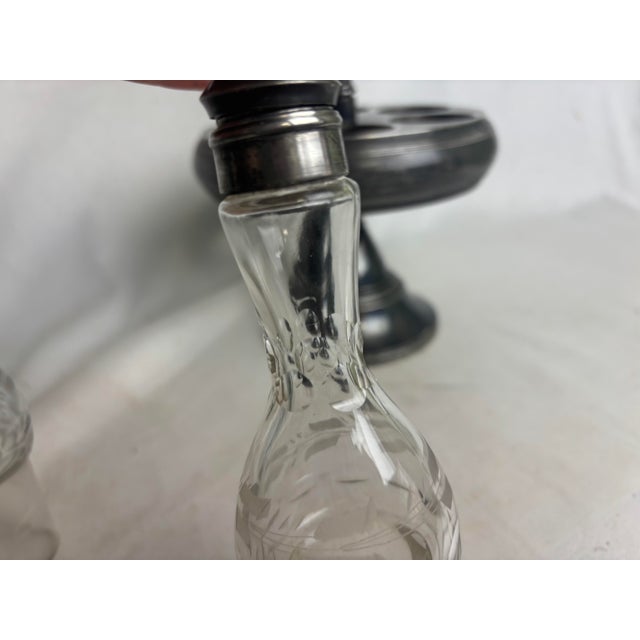 Early 20th Century Meridan Silver Plate Co. Glass & Silver Plated Condiment Set & Stand - Set of 7 For Sale - Image 9 of 12
