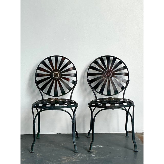 Mid-Century Modern Vintage Boho Wrought Iron “Sunburst” Dining Chairs After Francois Carre - A Pair For Sale - Image 3 of 11