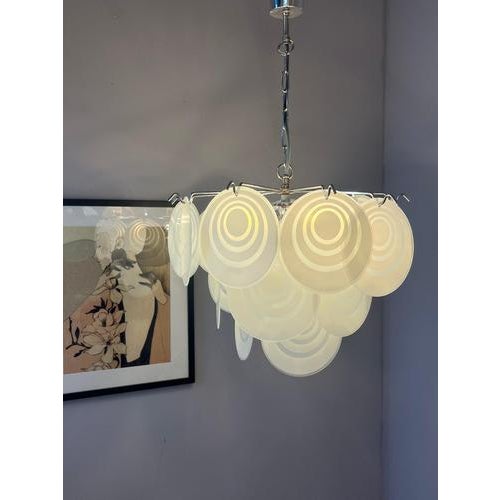 White and Silver Chandelier with Glass Panes For Sale - Image 5 of 11