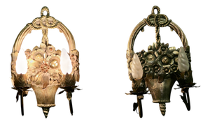 French Carved Flower Basket Wall Lights, 1920, Set of 2