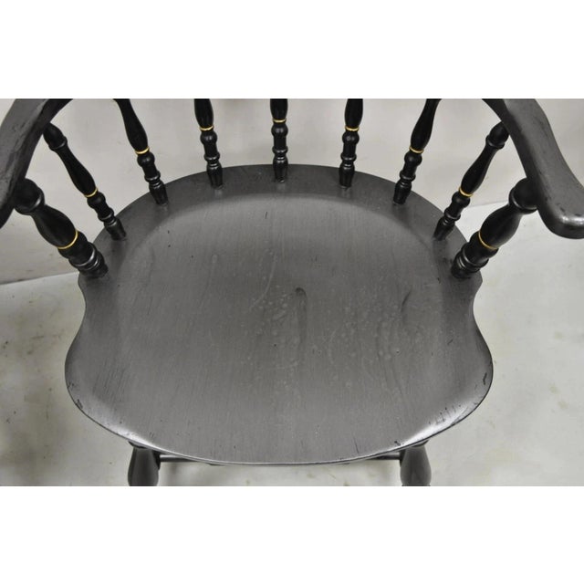 Vintage S. Bent & Bros Black Painted Eagle Colonial Pub Arm Chairs - A Pair For Sale - Image 9 of 12