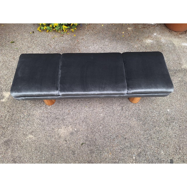 Bench in Electric Grey Velvet with Conical Wooden Legs, 1990s For Sale - Image 11 of 12