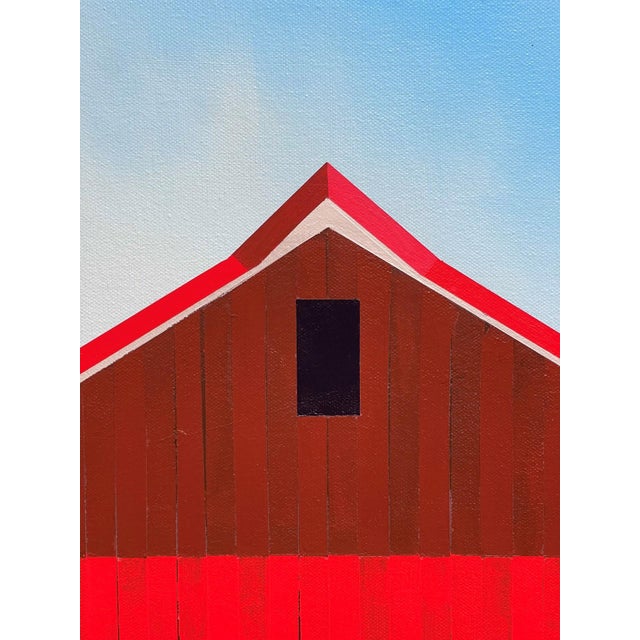 2020s Still the Heartland by Justin Wheatley | Acrylic on Canvas Red Barn With Blue Sky For Sale - Image 5 of 10