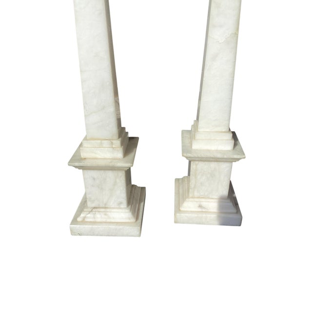1950s Pair of Italian Alabaster Column Lamps For Sale - Image 5 of 6