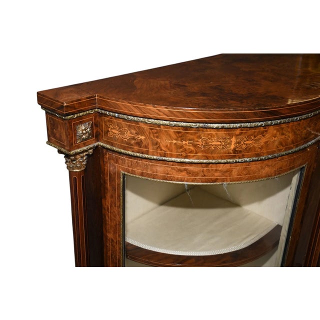 Mid 19th Century Burr Walnut English Credenza Bronze Ascents Limoes Plack For Sale - Image 4 of 12