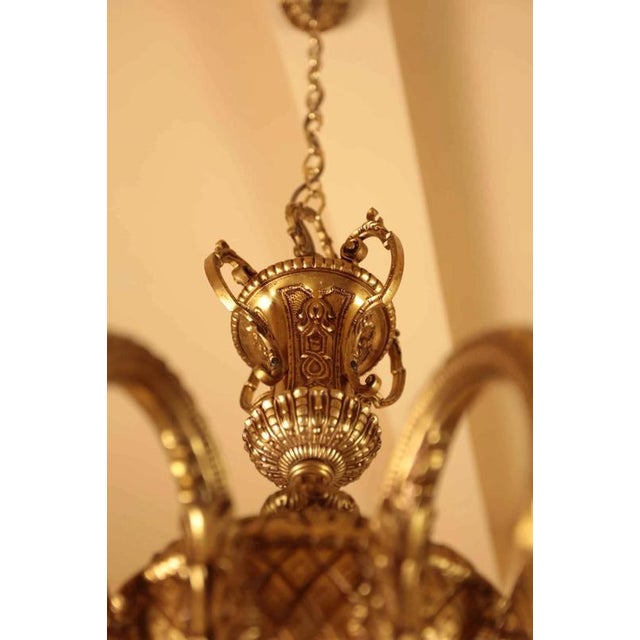 2000 - 2009 Classicist Golden Bronze Chandelier with Ten Bulbs For Sale - Image 5 of 7