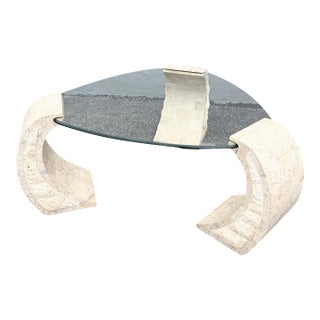 Postmodern Tessellated Stone Floating Glass Top Coffee Table For Sale