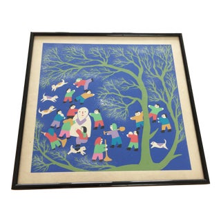 Vibrant Vintage Snowy Day Print For Sale