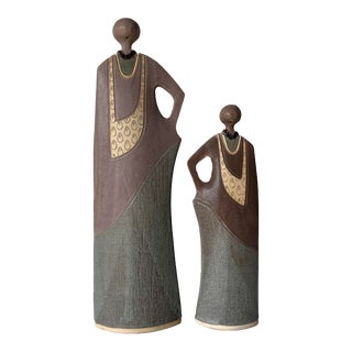 Vintage Modernist Art Female Pottery Sculptures - a Pair For Sale