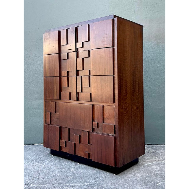Brown Vintage Lane Brutalist Lane “Staccato” Tall Chest of Drawers For Sale - Image 8 of 12