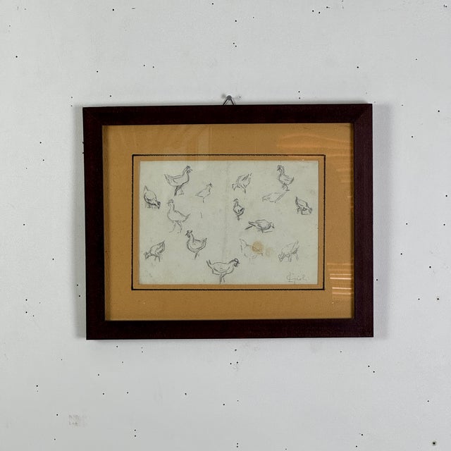 American Delightful Vintage Study of Chicken, Framed Signed Pencil on Paper For Sale - Image 3 of 10
