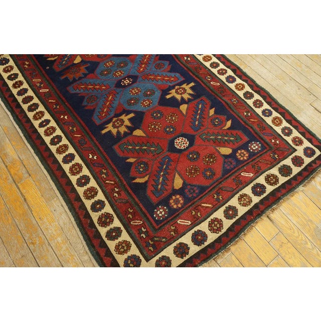 Textile 1900s Blue Navy Tribal Geometric Antique Caucasian Kazak Talish Runner Rug For Sale - Image 7 of 12