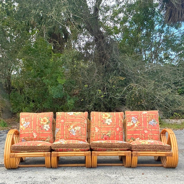 Paul Frankl Vintage Coastal Bent Rattan Sofa After Frankl For Sale - Image 4 of 10