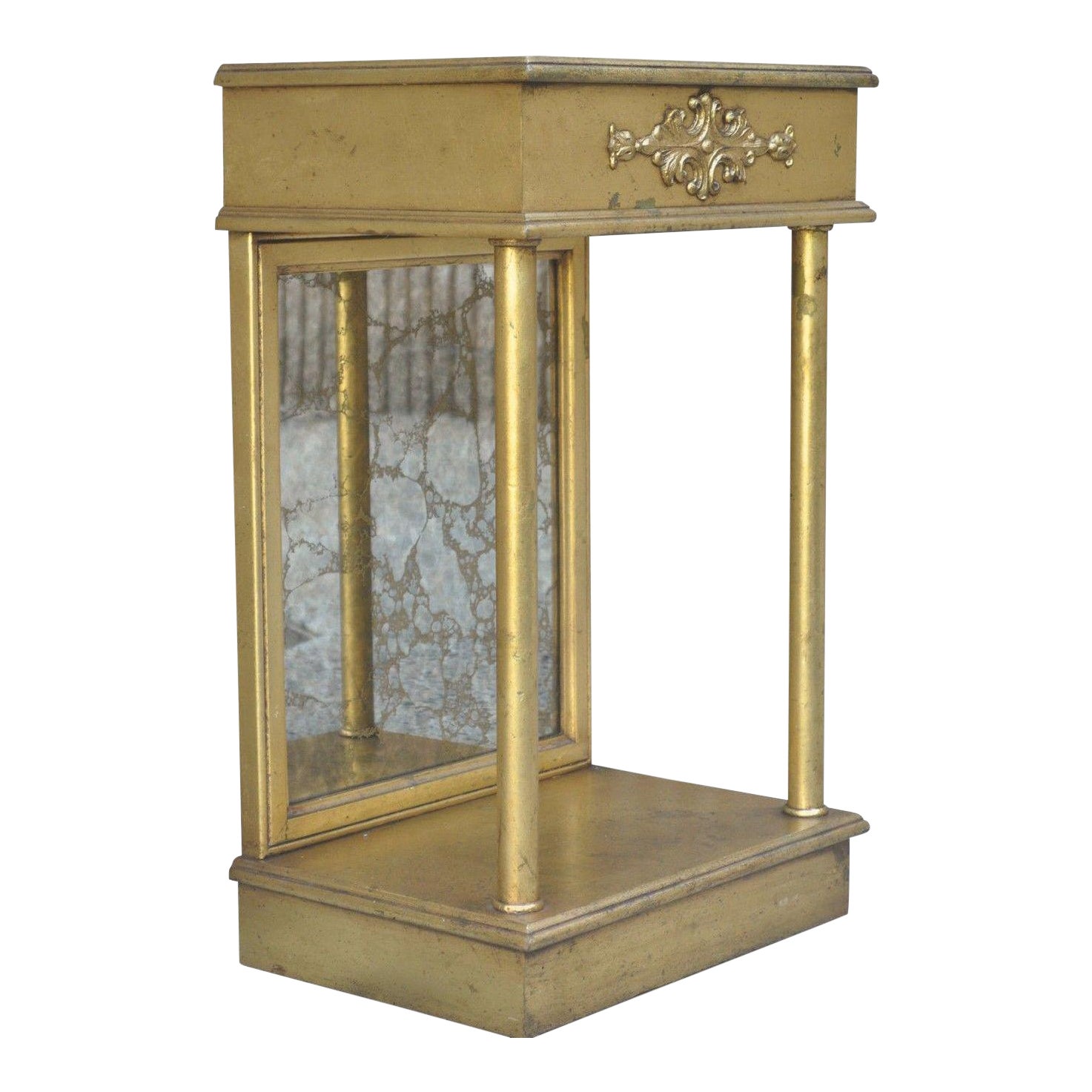 Vintage French Neoclassical Style Gilt Wood Eglomise Mirror Shelf Console Table Chairish