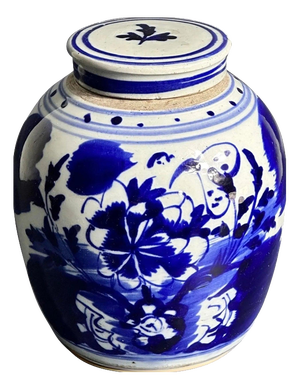 Chinese Blue and White Ceramic Ginger Jar with Lid, Late 19th Century
