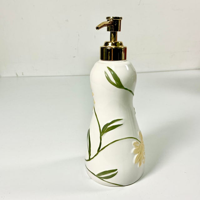 2019 Contemporary Art Nouveau Boho Chic Croscill Penelope Ceramic Soap-Lotion Dispenser For Sale - Image 4 of 8