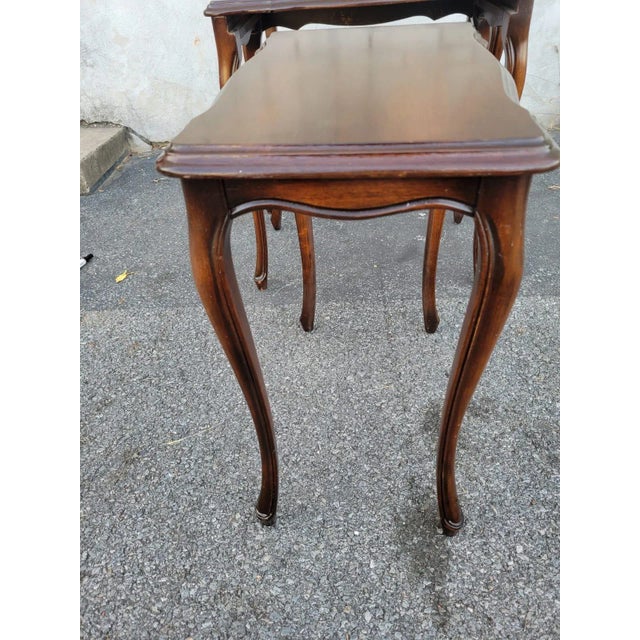 1920s Country French Walnut Nesting Tables – Antique Stacking Side Tables Set For Sale - Image 9 of 12