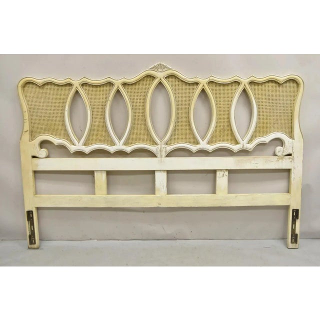 Mid 20th Century Vintage French Provincial Hollywood Regency Cream Painted Cane King Headboard For Sale - Image 11 of 11