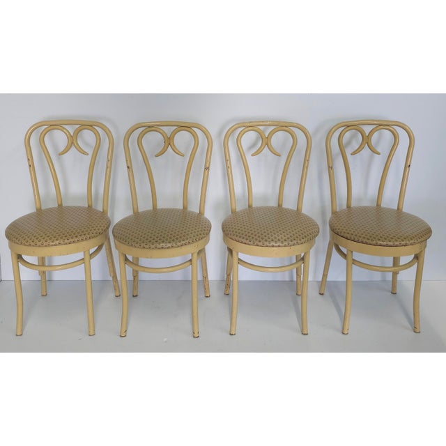 Set of Four mid-century Douglas Furniture Corp. Thonet style Faux Bentwood Metal and Vinyl Upholstered seat side Chairs....