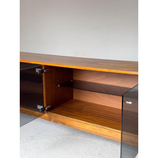 Rosewood, Chrome & Smoked Glass Sideboard attributed to Richard Young for Merrow Associates, 1960s For Sale - Image 11 of 16