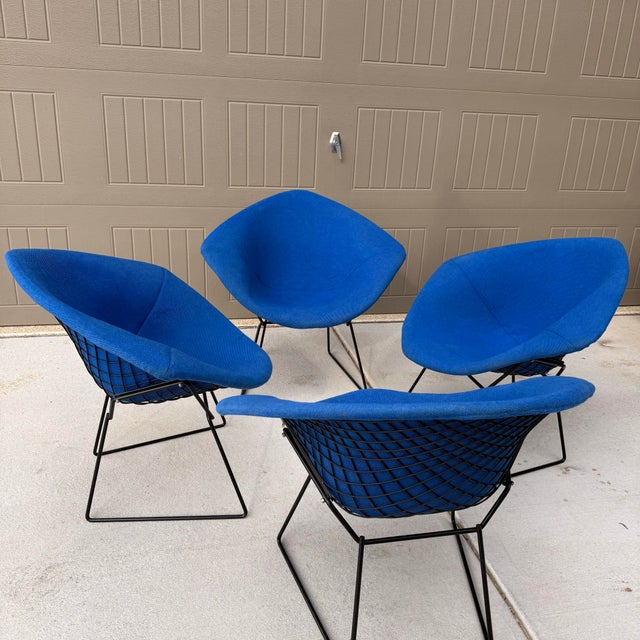 Harry Bertoia for Knoll, diamond lounge chairs. Design icons still with their original covers. Covers have been laundered...