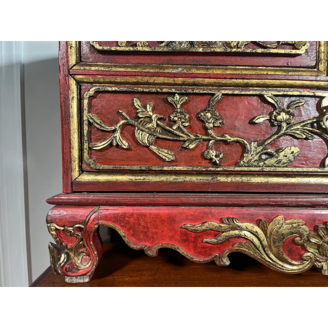 Mid 20th Century Mid 20th Century Javanese Parcel-Gilt Red Painted Teak Storage Chest of Drawers For Sale - Image 5 of 9