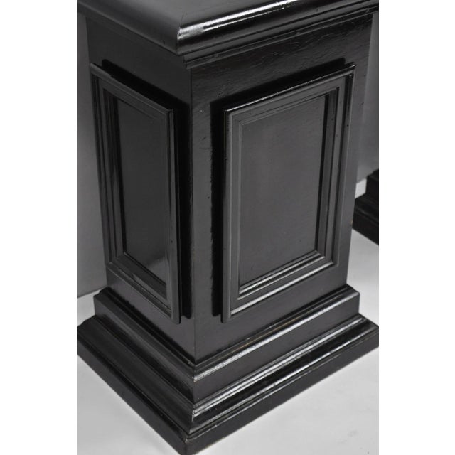 Vintage French Empire Style Black Lacquer Painted Pedestal Column End Table Pair For Sale - Image 12 of 18
