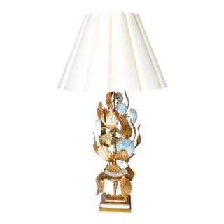 Mid-Century Italian Tole Hydrangea Table Lamp For Sale
