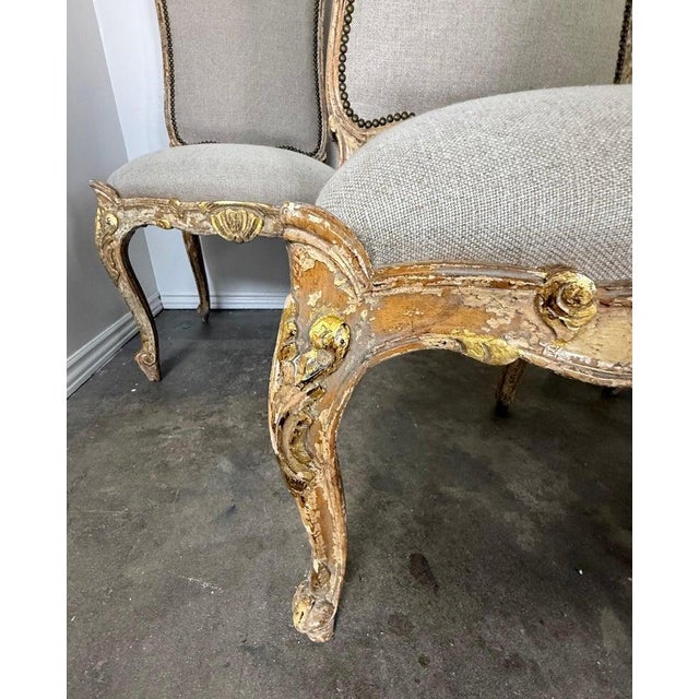 Linen Set of Eight 18th-Century Style French Louis XV Carved & Giltwood Dining Chairs For Sale - Image 8 of 15