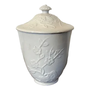 Antique 18th Century French St. Cloud Mennecy Blanc De Chine Prunus Soft Paste Porcelain Jar With Cover