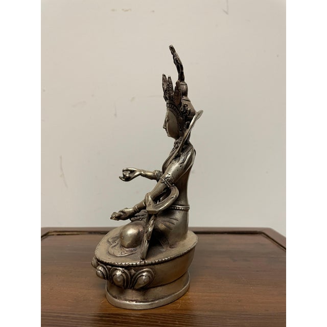 Indian Silvered Bronze Buddhist Deity Vajradhara Seated in Lotus Position For Sale - Image 12 of 12