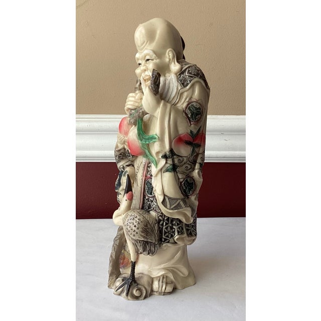 Asian Vintage Chinese Large Resin God of Longevity (Shoulao) Statue For Sale - Image 3 of 11