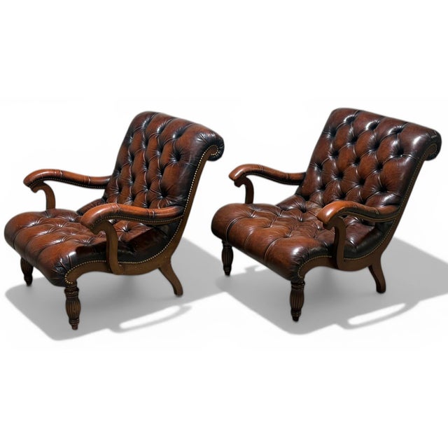 Ralph Lauren Style Leather Lounge Chairs and Ottoman, Late 20th C. For Sale - Image 4 of 6
