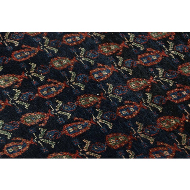 1950s Vintage Persian Malayer Rug in Midnight Blue and Salmon With Floral Pattern For Sale - Image 5 of 7