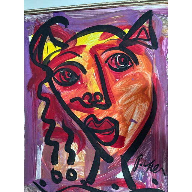 1970s Original Peter Keil Abstract Portrait Painting For Sale - Image 4 of 6