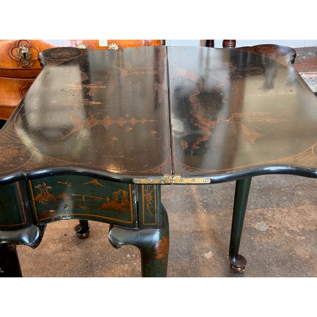 19th Century English Green Lacquer Chinoiserie Flip-Top Game Table For Sale - Image 15 of 18