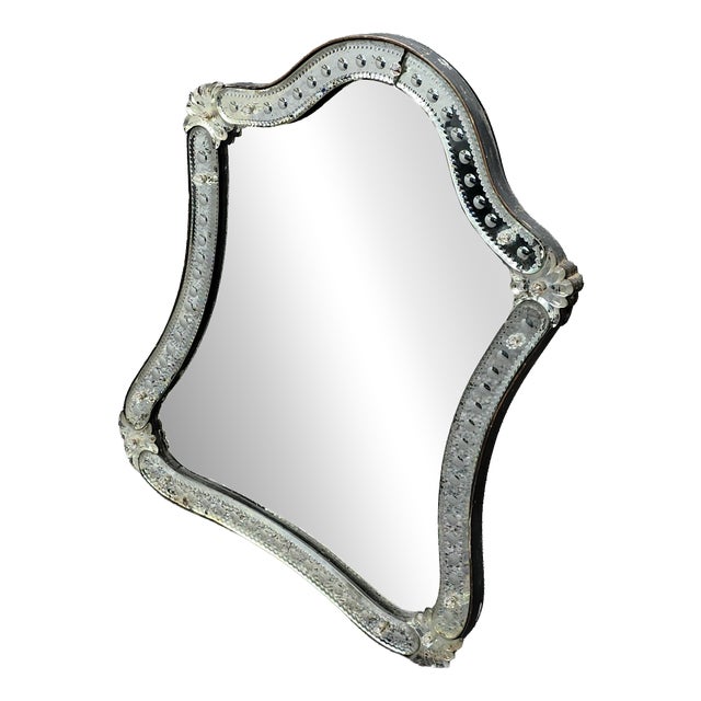 Art Nouveau Etched and Scalloped Table Mirror, Venice, 1910s For Sale