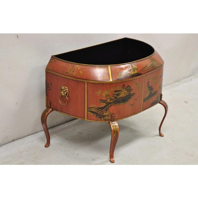 Early 21st Century Italian Red Tole Metal Chinoiserie Gilt Decorated Floor Jardiniere Planter Pot For Sale - Image 5 of 11