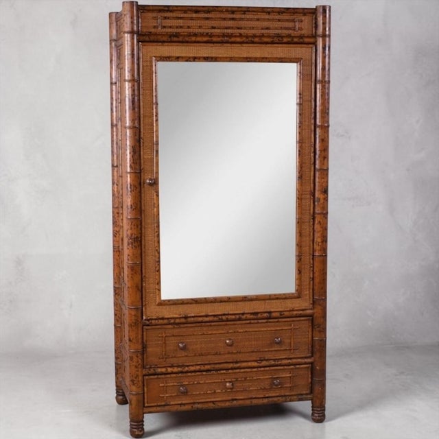 Brown Italian Bloomingdale’s Victorian Aesthetic Movement Style Burnt Bamboo Cabinet Armoire Linen Press For Sale - Image 8 of 8