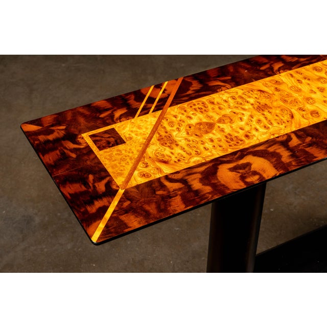 1970s 1970s Oscar Dell’Arredamento for Miniforms Burl Wood Console Table For Sale - Image 5 of 7