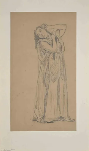 Eugène Giraud, Young Lady, Original Drawing in Pencil, Late 19th-Century