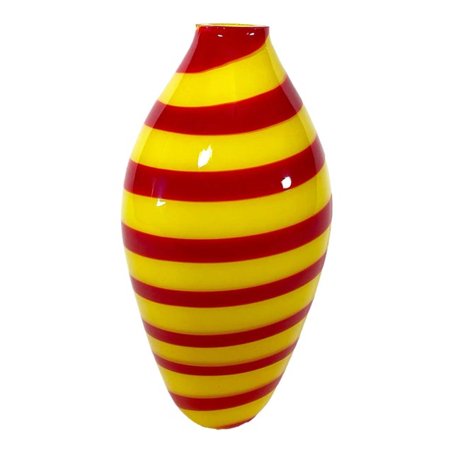 1920s Bohemian Red & Yellow Swirled Art Glass Vase For Sale
